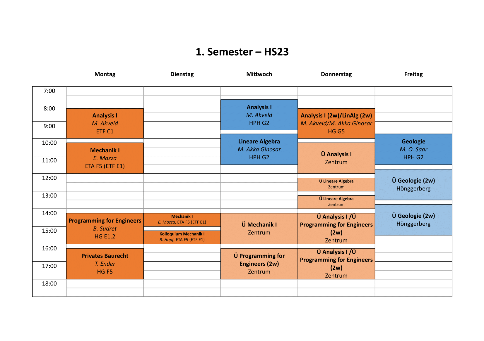 Stundenplan vom Herbstsemester 2023