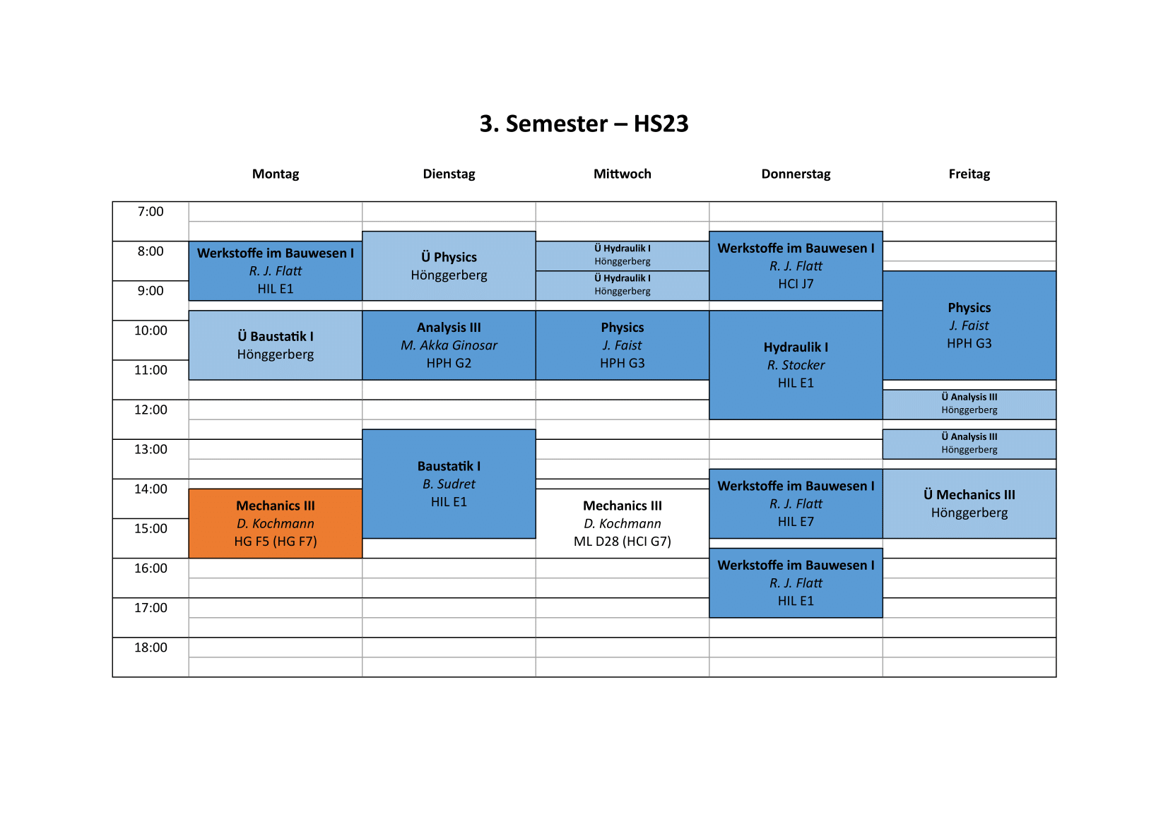 Stundenplan des 3. Semesters 2023